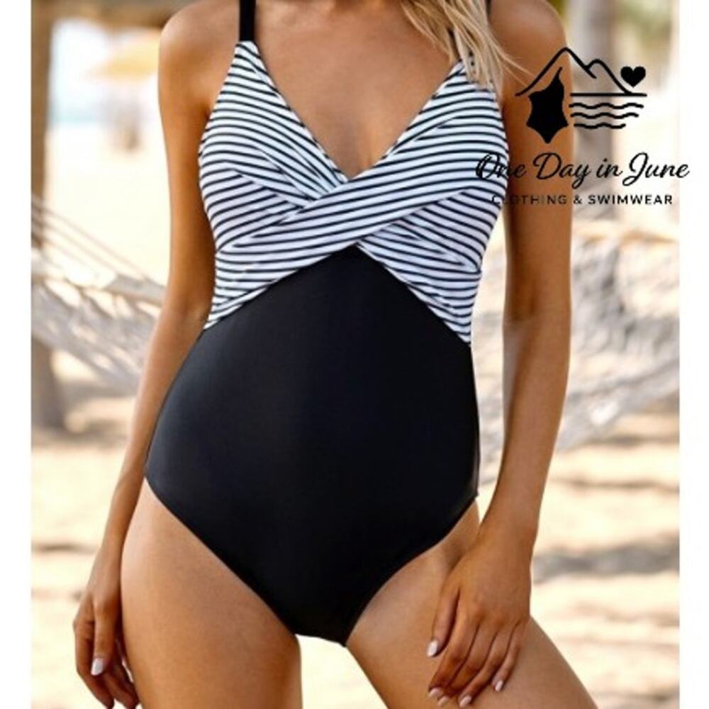 B2prity Cross Front V Neck One Piece Swimsuit Size S